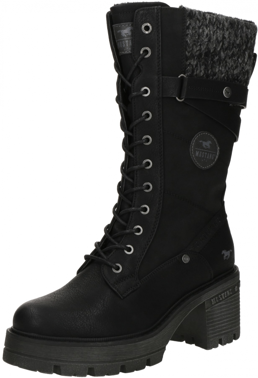 MUSTANG Šnurovacie čižmy  sivá melírovaná / čierna