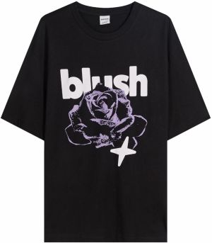 Bershka Tričko 'ROSE BLUSH'  levanduľová / čierna / biela