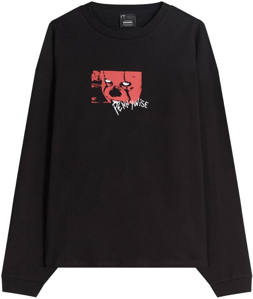 Bershka Tričko 'HORROR MOVIE IT'  jasne červená / čierna / biela