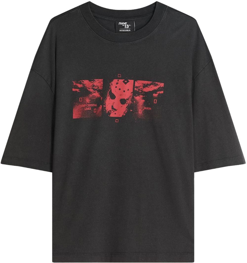 Bershka Tričko  červená / čierna