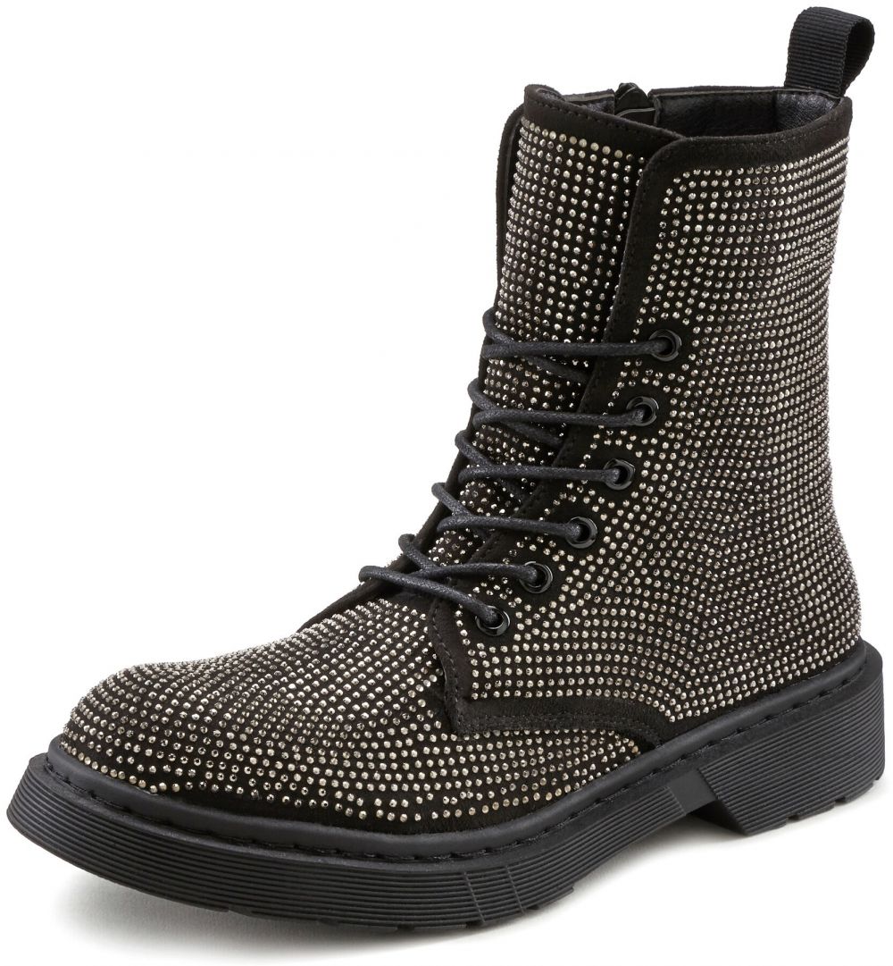 LASCANA Šnurovacie členkové čižmy  čierna / strieborná