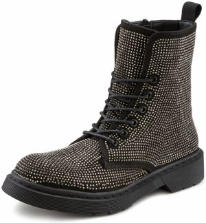 LASCANA Šnurovacie členkové čižmy  čierna / strieborná