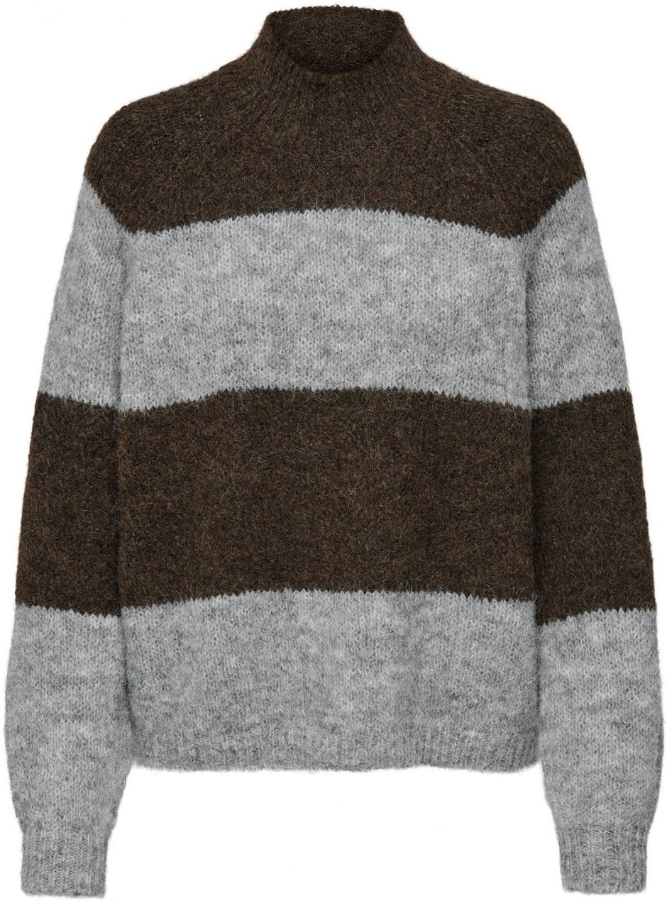 JDY Sveter 'JDYZOEY'  tmavohnedá / sivá / sivá melírovaná