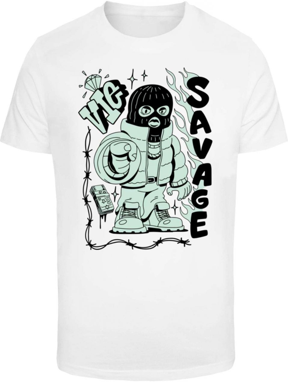 Mister Tee Tričko 'Savage Balaclava'  mätová / čierna / biela