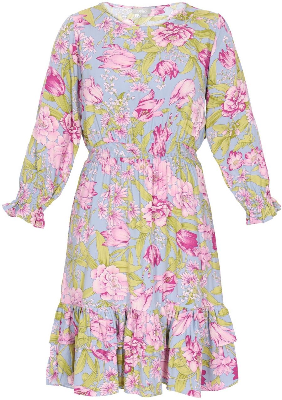 Usha Šaty  dymovo modrá / svetlozelená / svetloružová / tmavoružová
