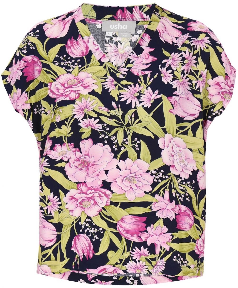 Usha Blúzka  tmavomodrá / trávovo zelená / ružová