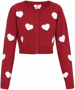 MYMO Kardigán  tmavočervená / biela