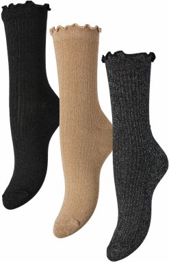 PIECES Ponožky 'PCSEBBY'  kapučíno / čierna / strieborná