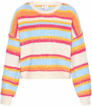 IZIA Sveter  tyrkysová / koralová / červená / šedobiela