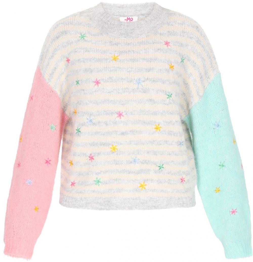 MYMO Sveter  svetlosivá / mätová / ružová