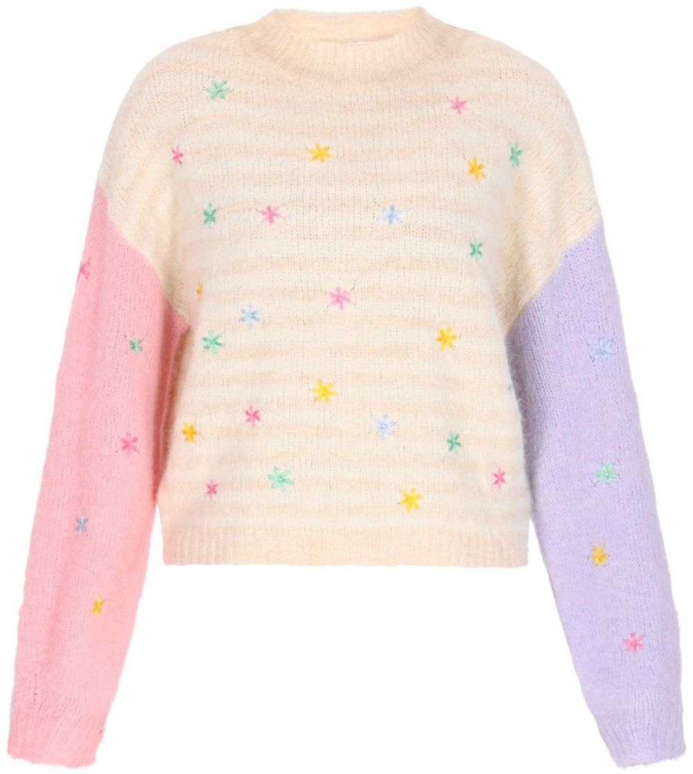 MYMO Sveter  béžová / svetlofialová / ružová