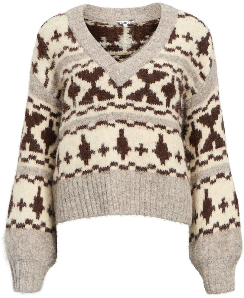 OBJECT Sveter 'OBJAZTEC'  krémová / béžová melírovaná / tmavohnedá