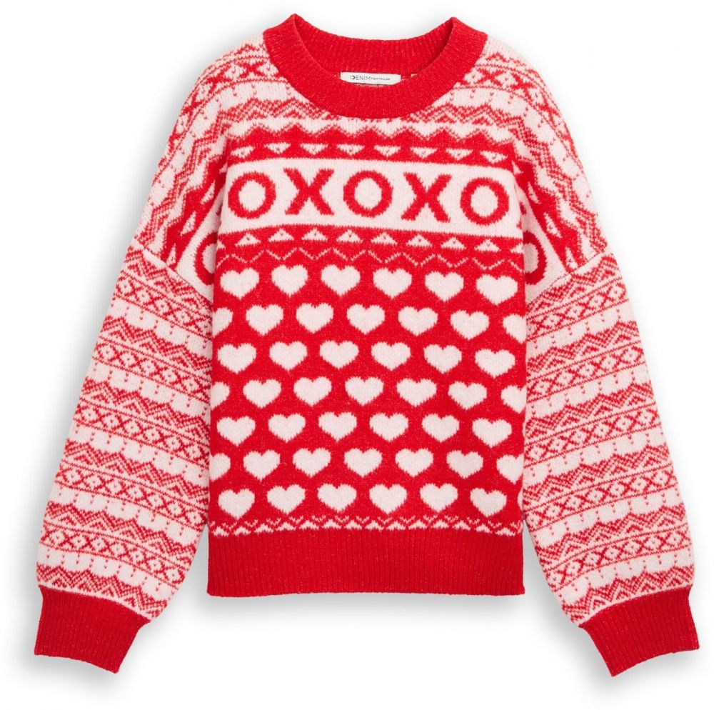 TOM TAILOR DENIM Sveter  červená / prírodná biela