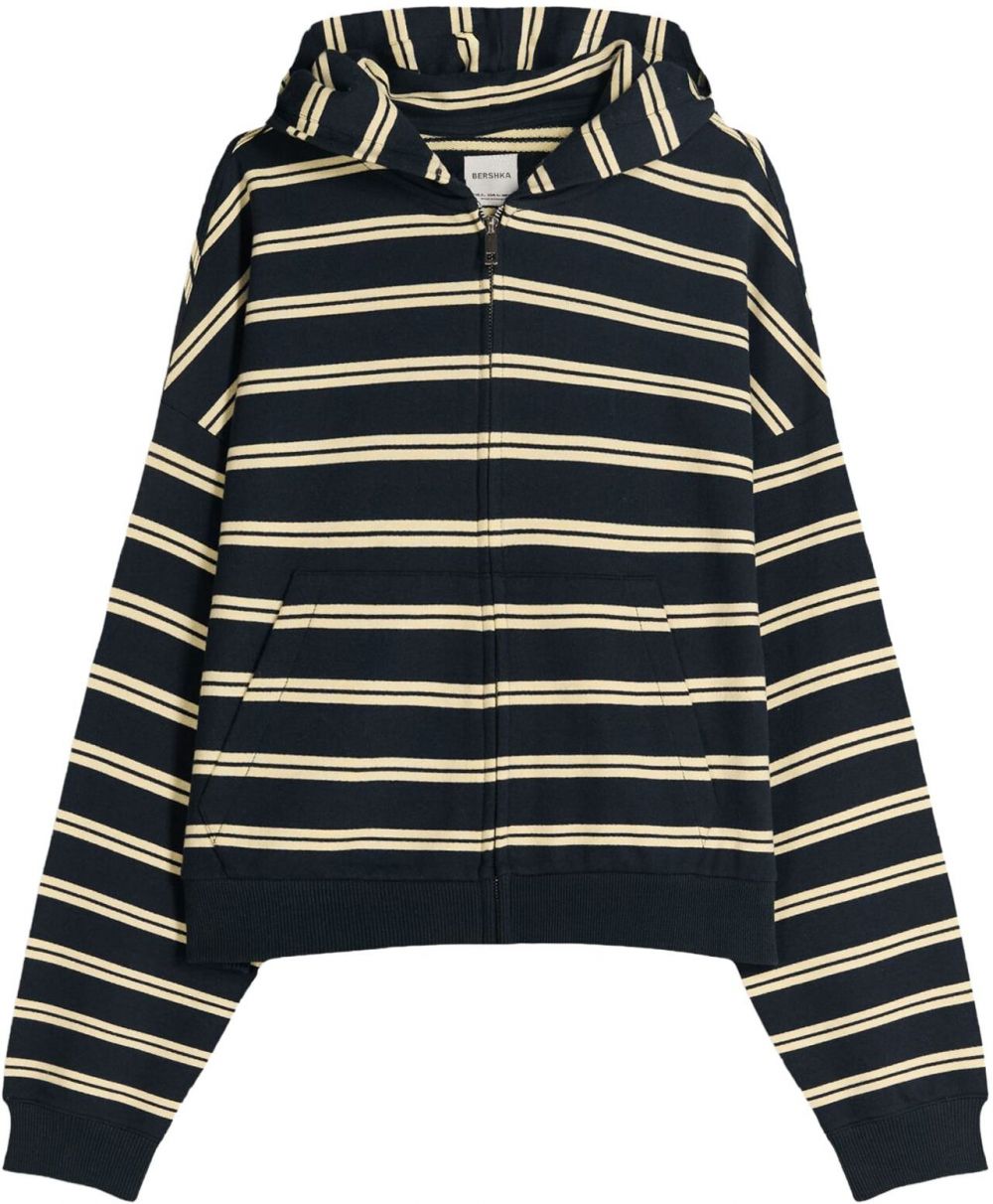 Bershka Tepláková bunda  námornícka modrá / svetložltá