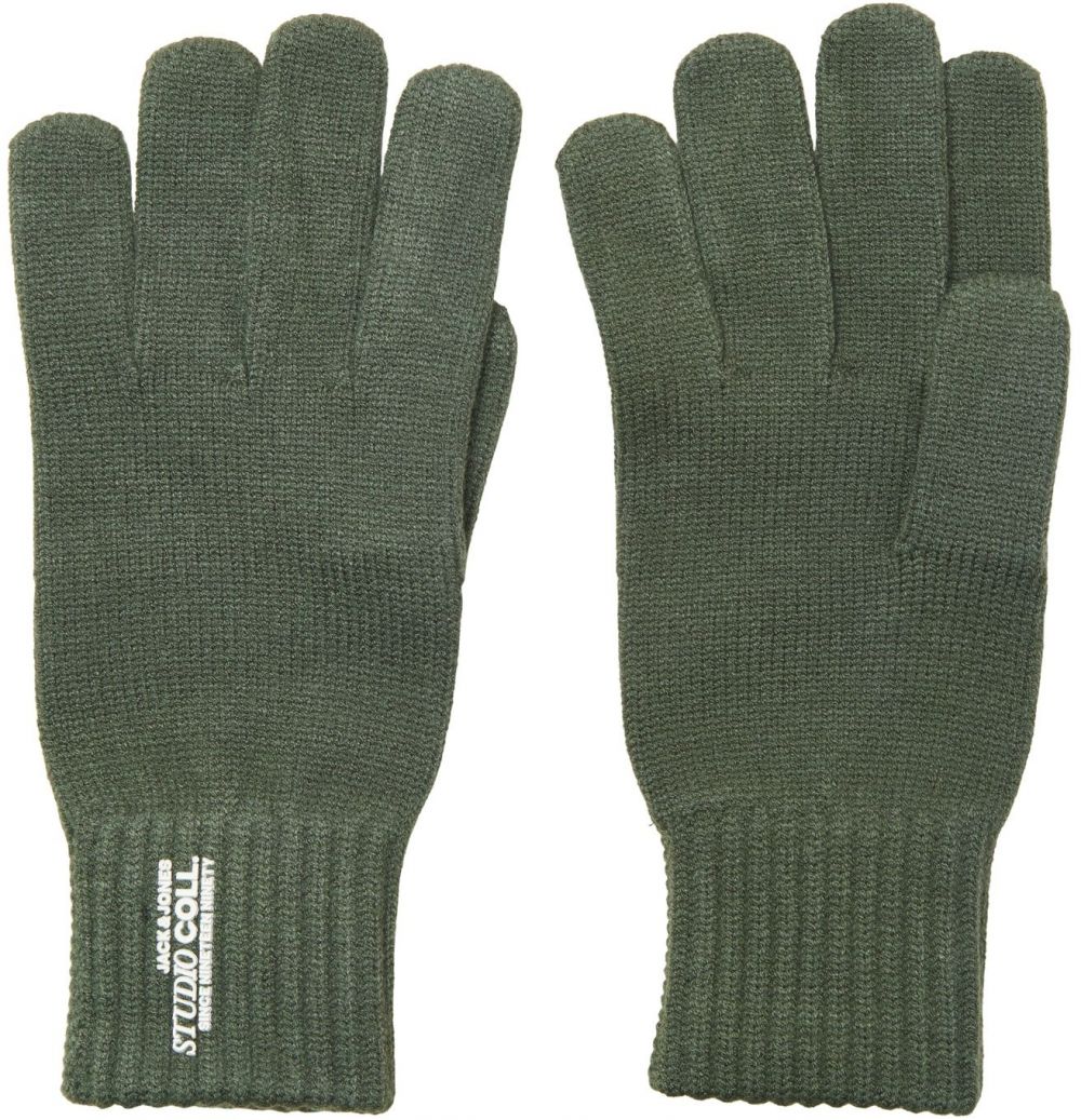JACK & JONES Prstové rukavice 'CCOLL'  tmavozelená / biela