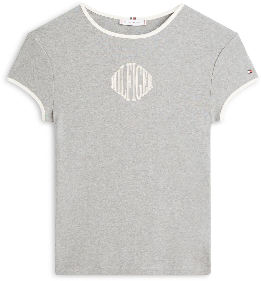 TOMMY HILFIGER Tričko 'RINGER'  béžová / sivá / biela