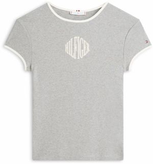 TOMMY HILFIGER Tričko 'RINGER'  béžová / sivá / biela