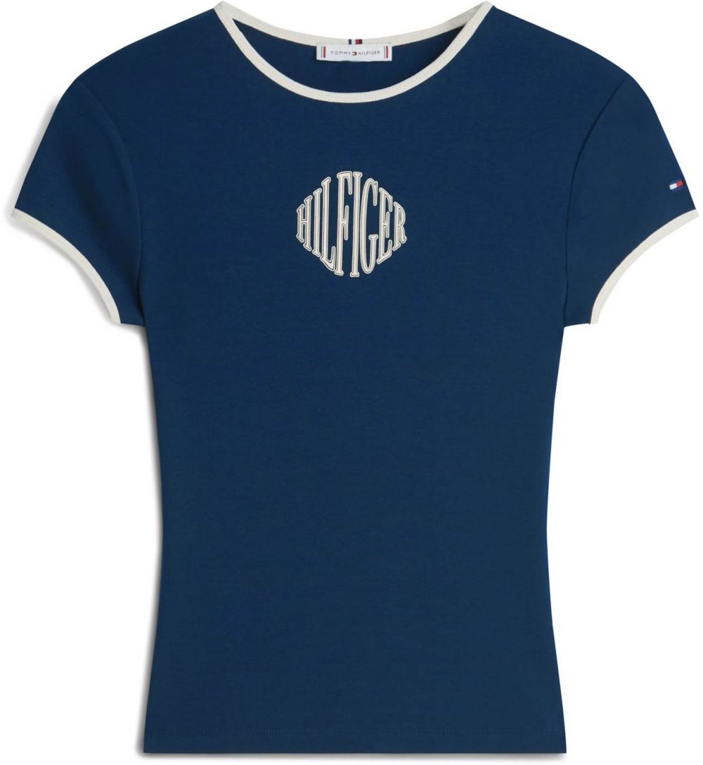 TOMMY HILFIGER Tričko  námornícka modrá / púdrová / biela