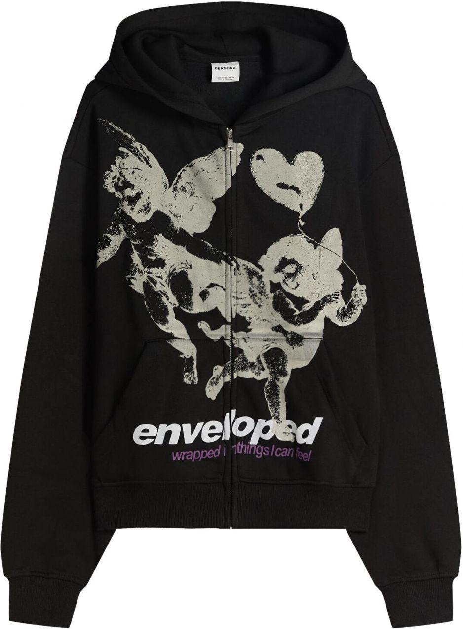 Bershka Tepláková bunda  sivobéžová / fialová / čierna / biela