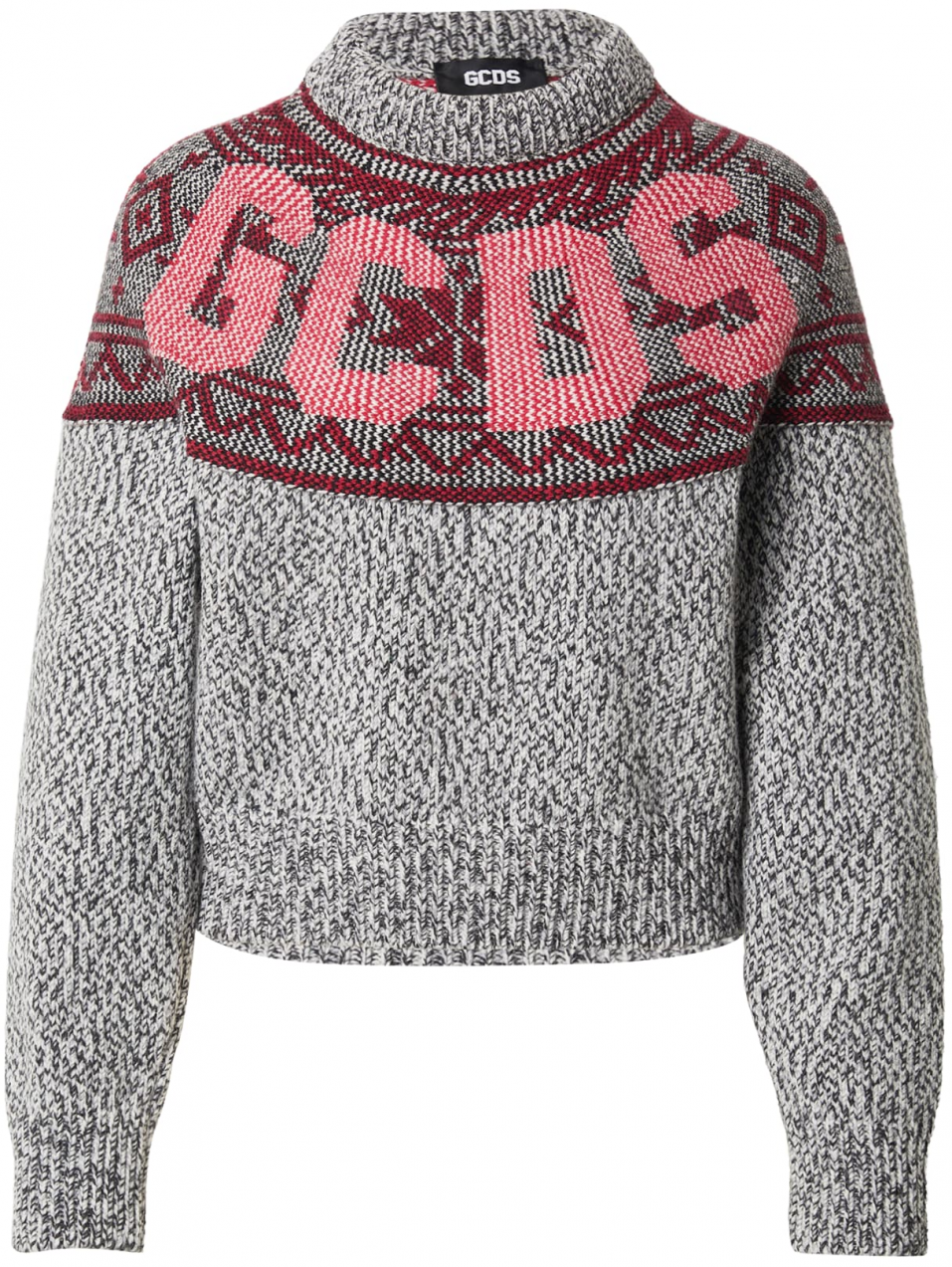 GCDS Sveter 'SNOW'  sivá melírovaná / pitaya / tmavočervená