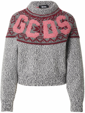 GCDS Sveter 'SNOW'  sivá melírovaná / pitaya / tmavočervená