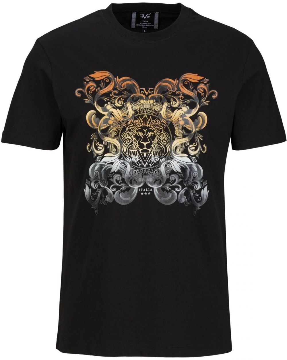 19V69 ITALIA Tričko 'Rafael New Baroque 2'  pastelovo žltá / sivá / oranžová / čierna