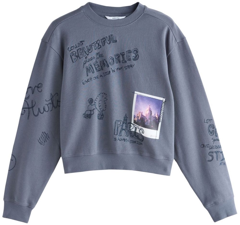 Next Mikina 'Conversational Sketch'  námornícka modrá / zafírová / šedobiela