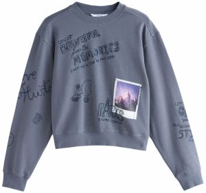 Next Mikina 'Conversational Sketch'  námornícka modrá / zafírová / šedobiela