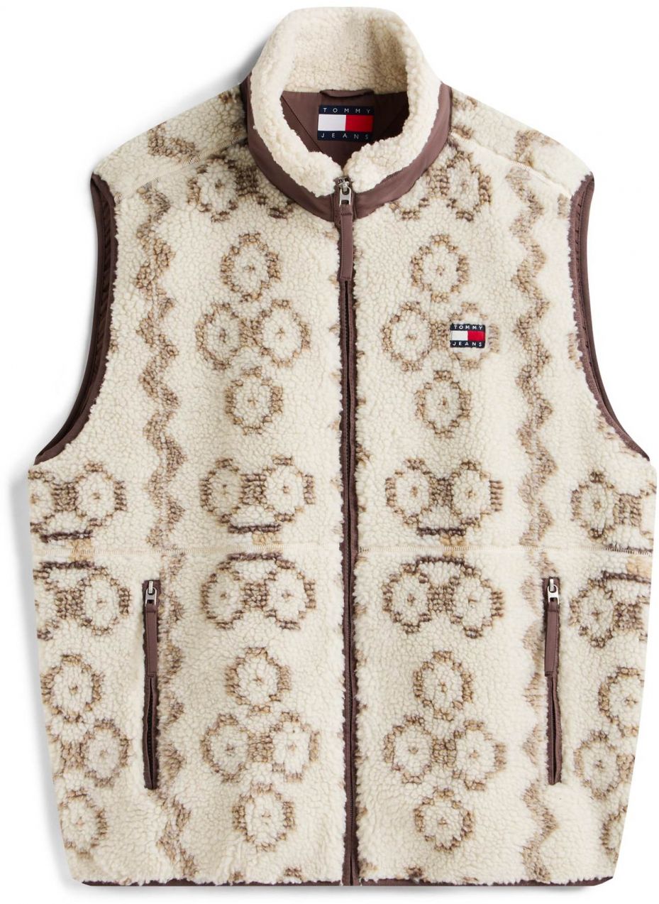 Tommy Jeans Vesta  nebielená / hnedá / svetlohnedá / červená