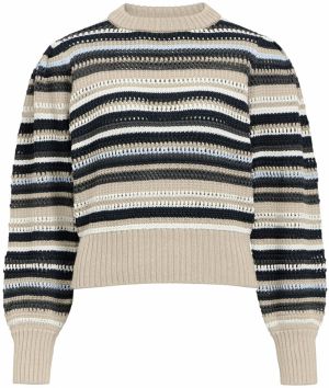 OBJECT Sveter 'Lola'  krémová / modrá / tmavosivá