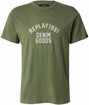 REPLAY Tričko  olivová / biela