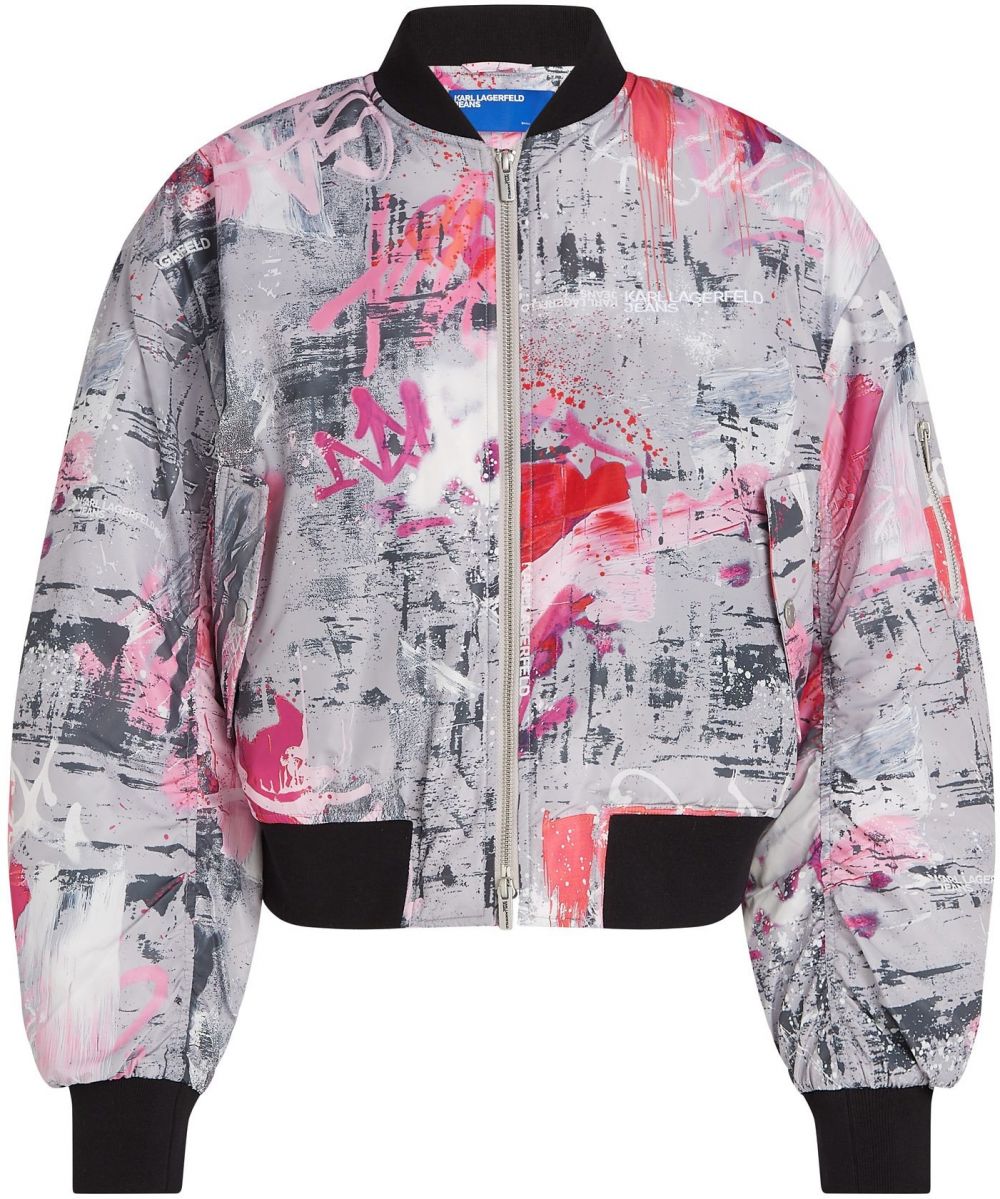 KARL LAGERFELD JEANS Prechodná bunda  svetlosivá / ružová / červená