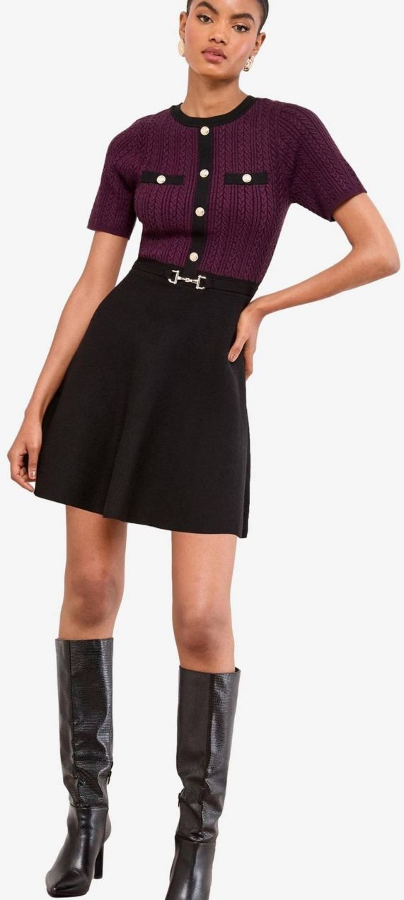 Lipsy Pletené šaty  vínovo červená / čierna