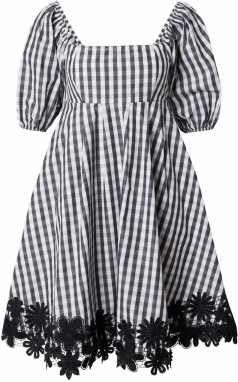 Kate Spade Šaty 'Spring Gingham Puff Sleeve Dress'  čierna / biela
