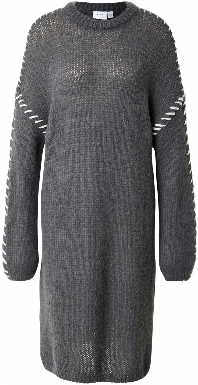 VILA Pletené šaty 'Choca New'  tmavosivá / biela