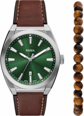 FOSSIL Analógové hodinky 'EVERETT'  tmavohnedá / tmavozelená / strieborná