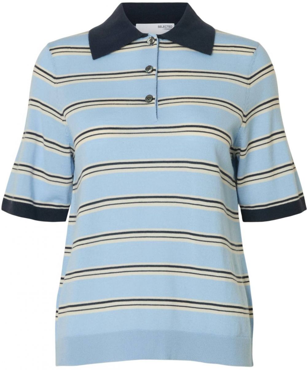 SELECTED Sveter 'SLFThea'  námornícka modrá / svetlomodrá / biela