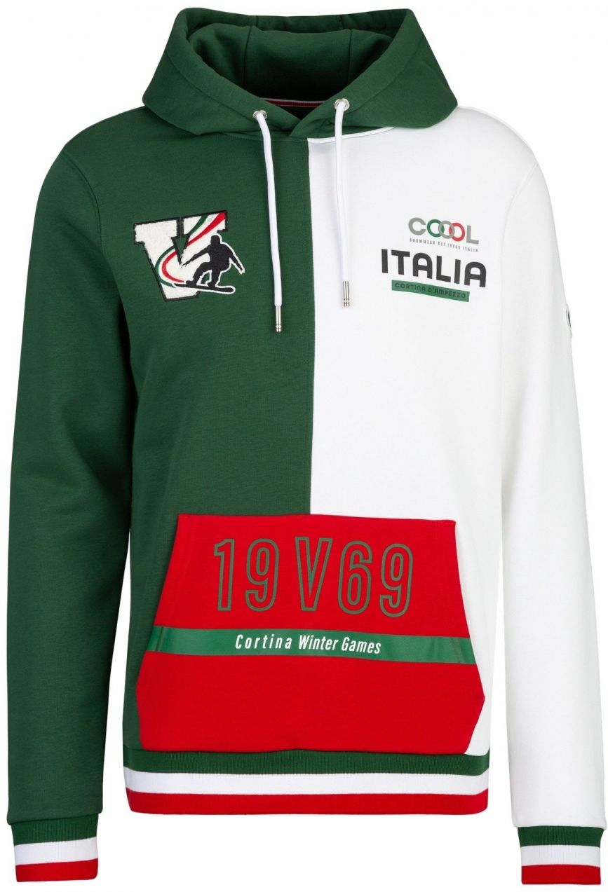 19V69 ITALIA Mikina 'Matteo Wintergames'  tmavozelená / červená / biela