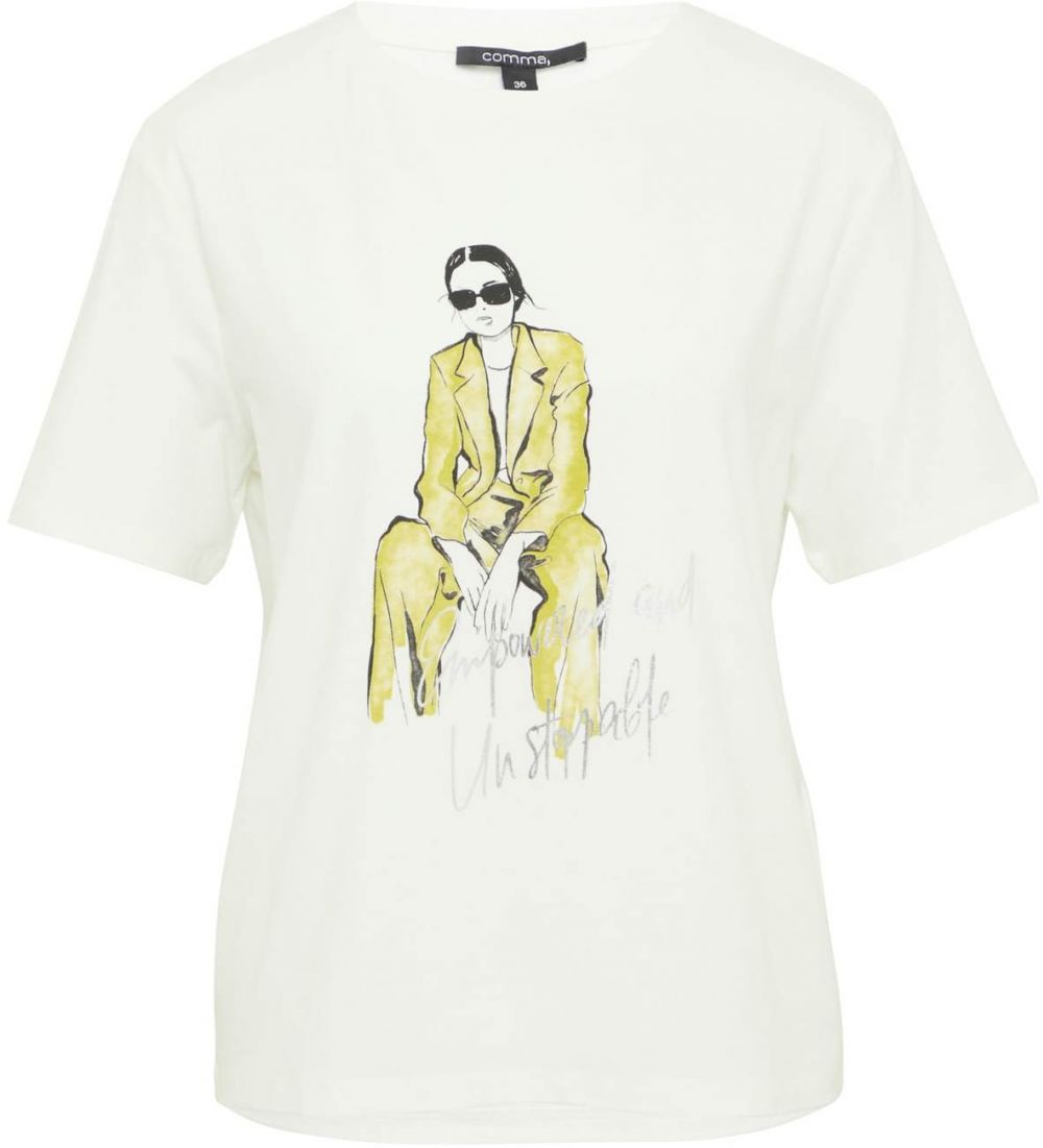 COMMA Tričko  olivová / strieborná / biela