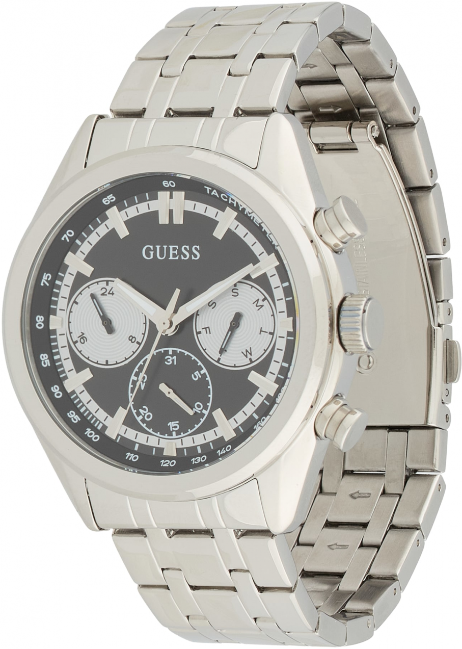 GUESS Analógové hodinky 'Dawson'  čierna / strieborná