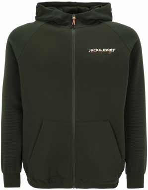 Jack & Jones Plus Tepláková bunda 'JJTHATCHER'  tmavozelená