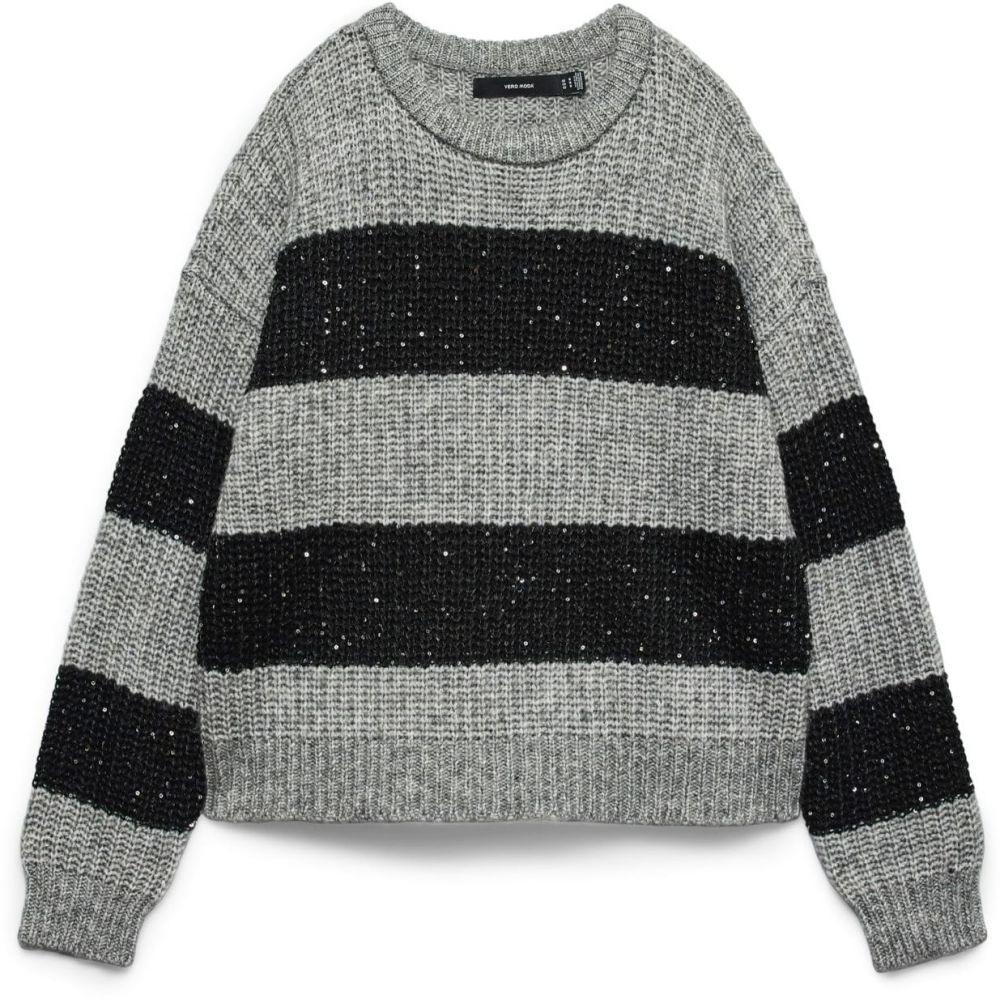 VERO MODA Sveter 'VMSparkle'  sivá melírovaná / čierna