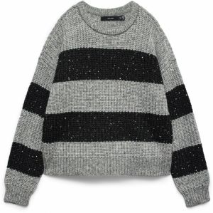 VERO MODA Sveter 'VMSparkle'  sivá melírovaná / čierna