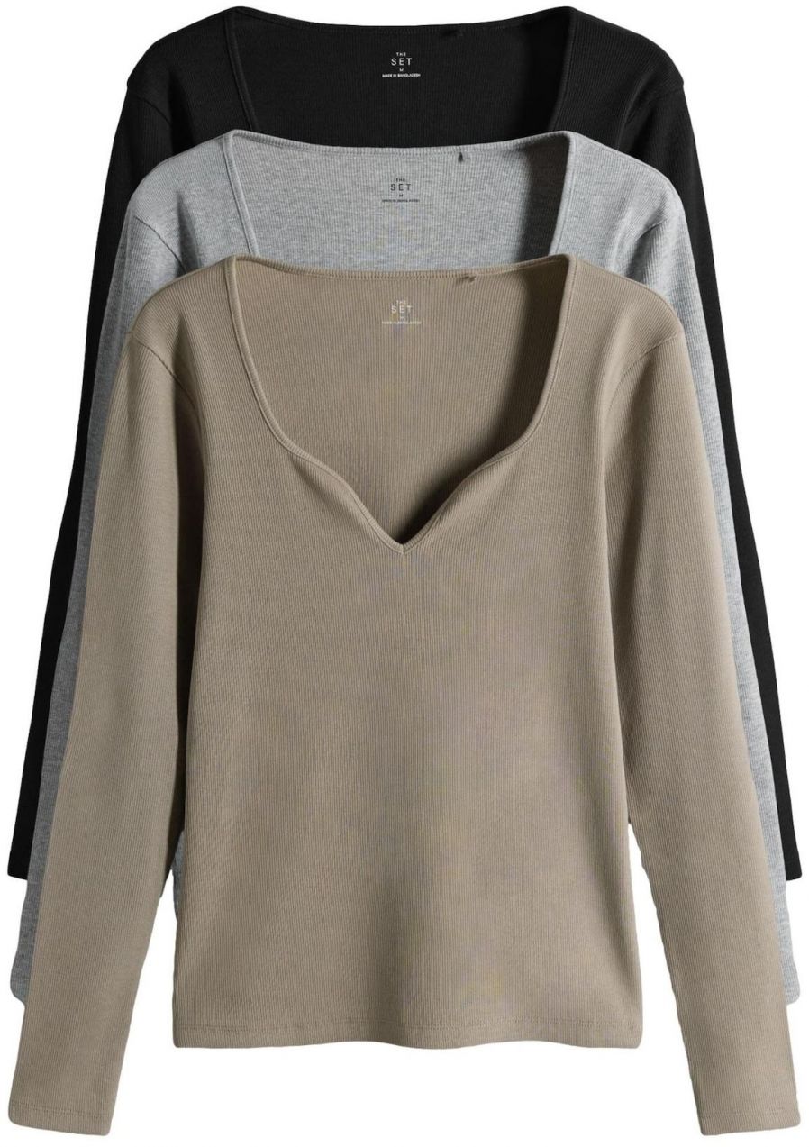 The Set Tričko  svetlohnedá / sivá melírovaná / čierna