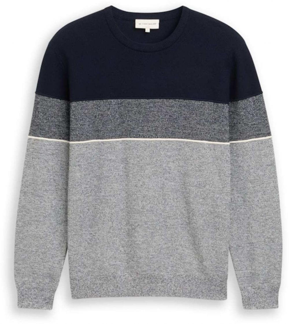 TOM TAILOR Sveter  námornícka modrá / sivá melírovaná / biela