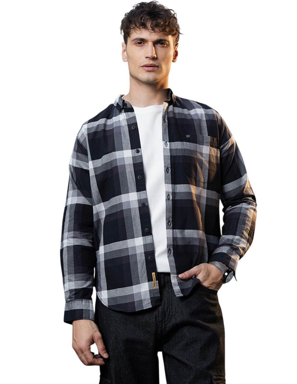 Campus Sutra Košeľa 'Shiloh'  sivá / svetlosivá / čierna / biela