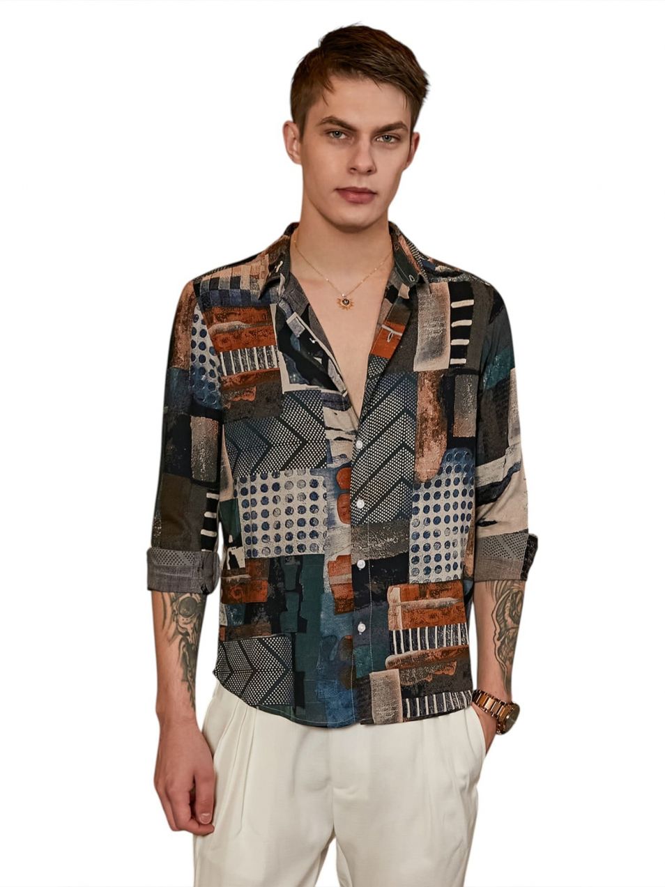 Campus Sutra Košeľa 'Emmalyn'  béžová / indigo / hnedá / tmavozelená