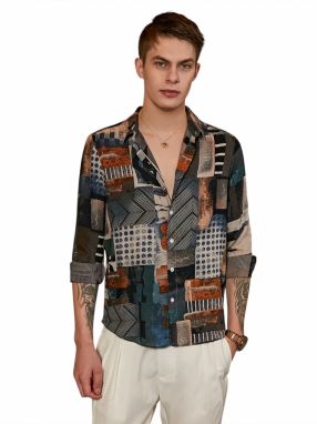 Campus Sutra Košeľa 'Emmalyn'  béžová / indigo / hnedá / tmavozelená