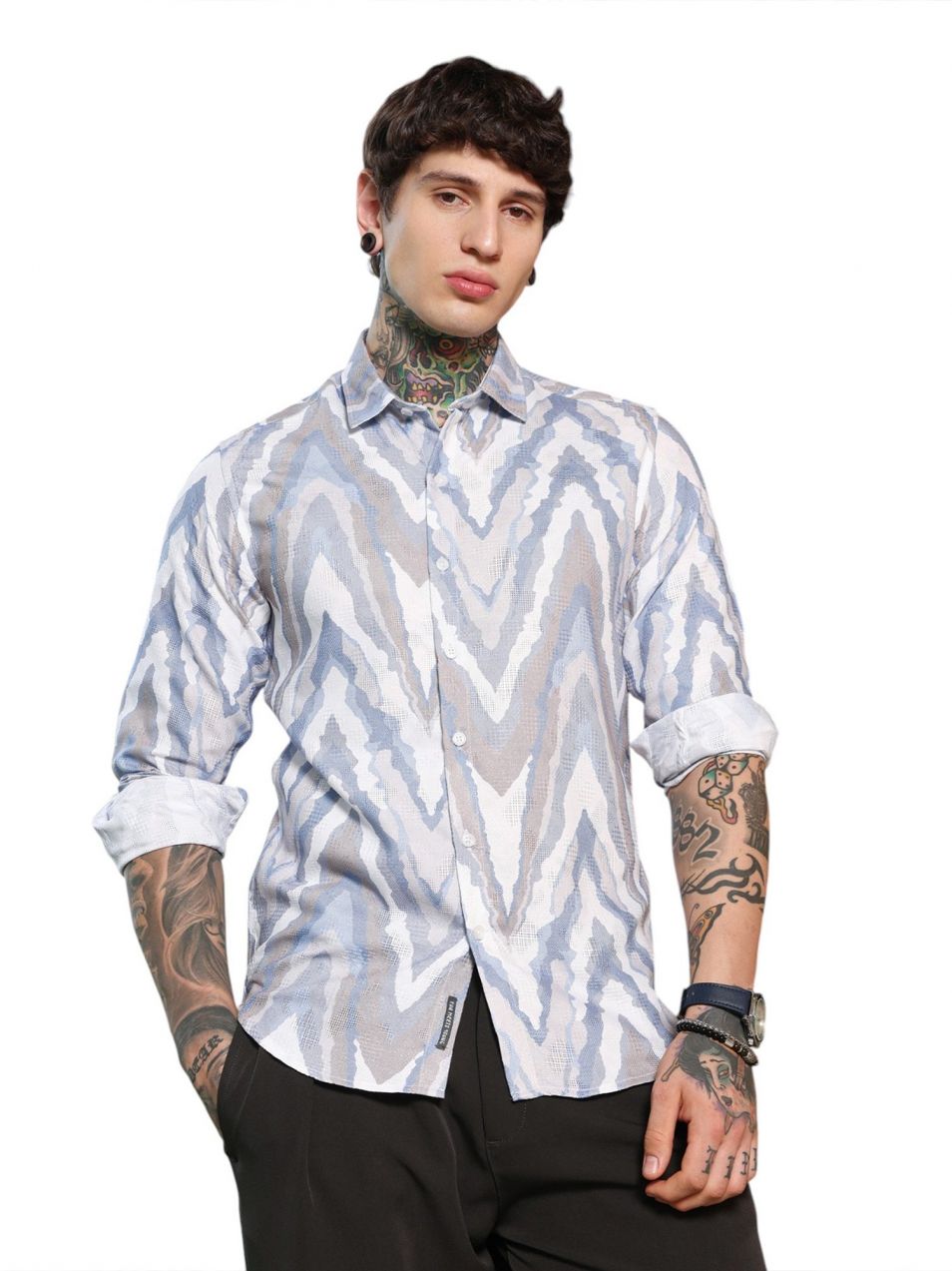 Campus Sutra Košeľa 'Kyra'  tmavobéžová / opálová / modrá denim / biela