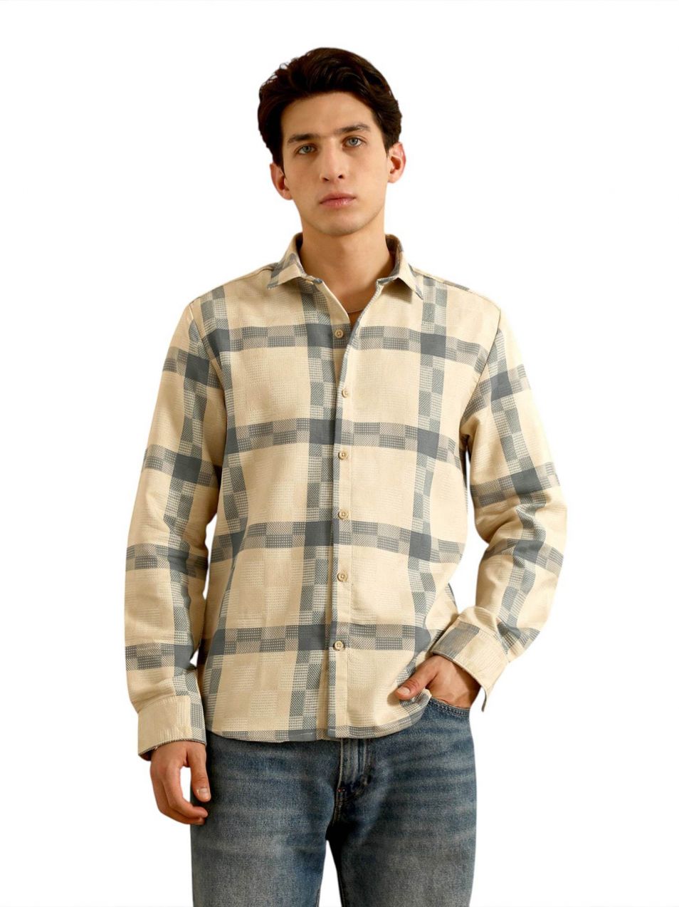 Campus Sutra Košeľa 'Anahi'  béžová / svetlosivá